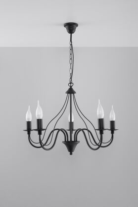  Klasyczna Lampa Wisząca Świeca Żyrandol MINERWA 5 Czarny SL.218 styl pałacowy