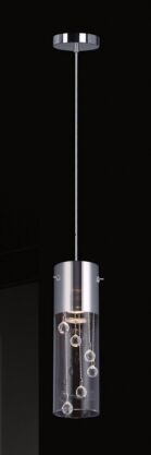 Lampa wisząca Cordell MDM1835-1 Italux nowoczesna lampa wykończenie w kolorze chromu klosz w kształcie tuby ze szkła transparentnego  wewnatrz zwisające kryształki w kształcie kul