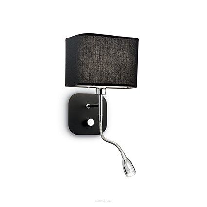 Kinkiet HOLIDAY AP2 CZARNY Ideal Lux 124179  klosz z czarnej tkaniny zamknięty na górze a na dole zakończony płytą z matowego szkła idealny do czytania elastyczne ramię z czarnego metalu