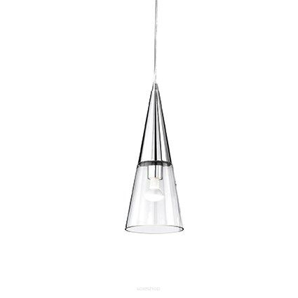 Lampa wisząca Cono SP1 Ideal Lux  017440  metalowa oprawa klosz w kształcie stożka o przezroczysto-metalowym wykończeniu chromowanym