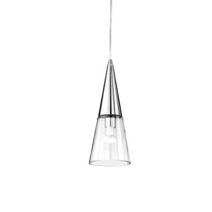 Lampa wisząca Cono SP1 Ideal Lux  017440  metalowa oprawa klosz w kształcie stożka o przezroczysto-metalowym wykończeniu chromowanym