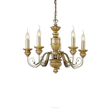 Lampa wisząca Dora SP5 Ideal Lux  020822 korpus wykonany z żywicy z ręcznie modelowanymi metalowymi ramionami dekoracje w kolorze antycznego złota