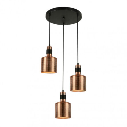 Lampa wisząca Restenza PND-2439-3-COP  Italux  3 ZWISY NA OKRĄGŁEJ PODSUFITCE MIEDZIANE AŻUROWE TUBY E27 LOFTOWA
