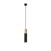 LAMPA  WISZĄCA PABLO CZARNA TUBA Z DREWNIANYM AKCENTEM PROSTA IDEALNA DO SALONU SL.0631 SOLLUX