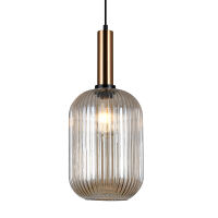 Lampa wisząca ANTIOLA PND-5588-1L-BRO+AMB Italux SZKLANY KARBOWANY KLOSZ W KOLORZE BURSZTYNOWYM MOSIĘŻNE WYKOŃCZENIE