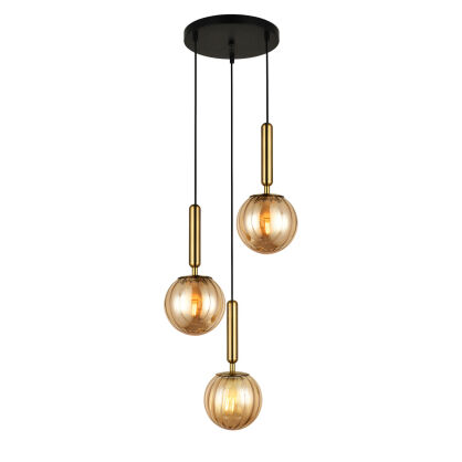 Lampa wisząca Ravena PND-2324-3A BRO+AMB Italux Potrójna mosiądz 