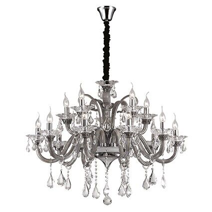 Lampa wisząca COLOSSAL SP15 SZARY Ideal Lux  081526    Ramiona  z szarego dmuchanego szkła wisorki ze szkła i kryształu styl pałacowy 
