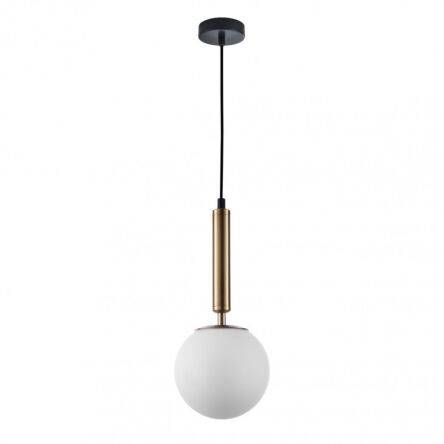 Lampa wisząca Ravena PND-2324-1 GD+OPA Italux mosiądz i biały kulisty klosz 