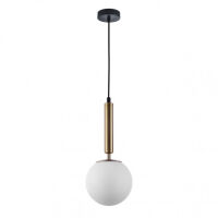 Lampa wisząca Ravena PND-2324-1 GD+OPA Italux mosiądz i biały kulisty klosz 
