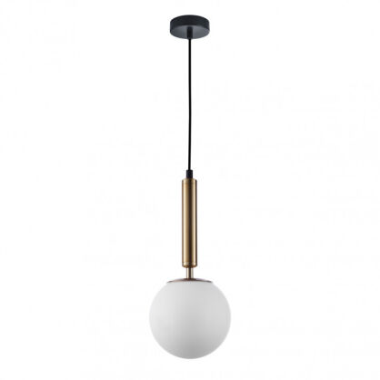 Lampa wisząca Ravena PND-2324-1 GD+OPA Italux mosiądz i biały kulisty klosz 