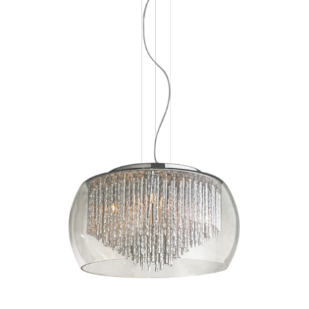Lampa wisząca Rego 50 AZzardo 3957-8PX AZ1000  kryształki wyłaniają się spod okrągłego klosza elegancka kryształowa
