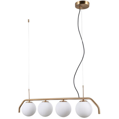 Lampa wisząca  CARIMI PND-3300-4-HBR Italux  metalowy korpus szklane białe klosze  MOSIĄDZ ZWIS KULE   4xG9