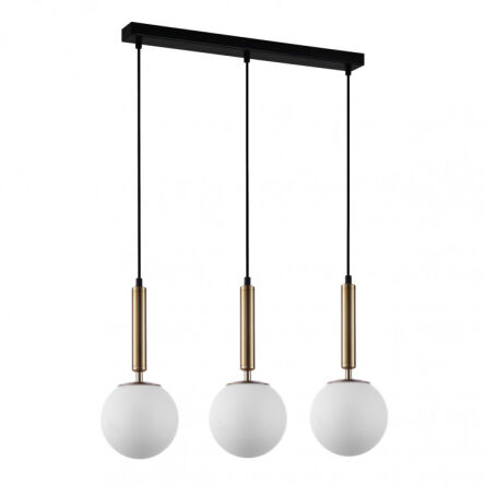Lampa wisząca Ravena PND-2324-3L GD+OPA Italux mosiądz i  trzy białe kuliste klosze