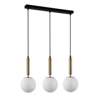 Lampa wisząca Ravena PND-2324-3L GD+OPA Italux mosiądz i  trzy białe kuliste klosze