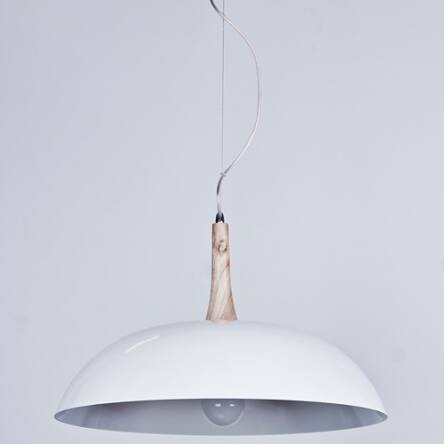 Lampa wisząca Perugia  AZzardo FLPE50 WH AZ1334 biała półokrągła  z metalu i drewna idealna do kuchni czy salonu