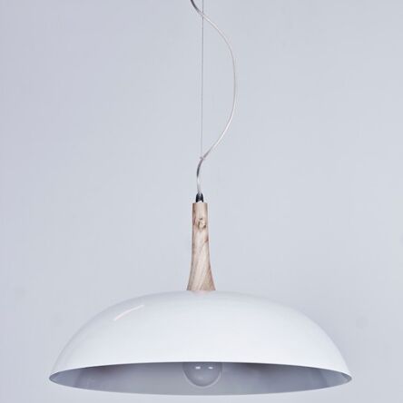 Lampa wisząca Perugia  AZzardo FLPE50 WH AZ1334 biała półokrągła  z metalu i drewna idealna do kuchni czy salonu