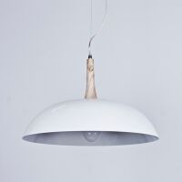 Lampa wisząca Perugia  AZzardo FLPE50 WH AZ1334 biała półokrągła  z metalu i drewna idealna do kuchni czy salonu