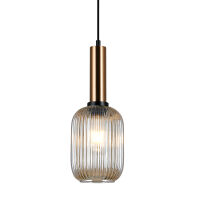 Lampa wisząca ANTIOLA PND-5588-1M-BRO+AMB Italux  NOWOCZESNA LAMPA BURSZTYNOWY KLOSZ MOSIĘŻNE WYKOŃCZENIE ŚREDNICA 15 CM E27
