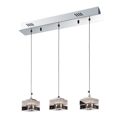 Lampa wisząca Cubric MD9216-3A Italux  nowoczesna lampa wykończenie w kolorze chromu klosze w kształcie kostek transparentno-mlecznych