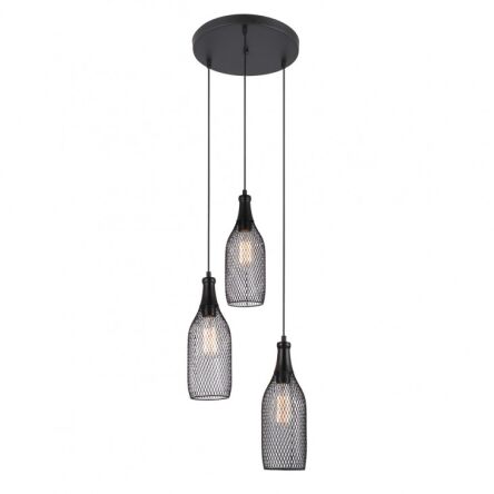 Lampa wisząca Julienne MDM-2547/3 Italux styl vintage lampa ma kolor czarny klosz jest z drutu o nietypowym kształcie podsufitka na kole 3 klosze