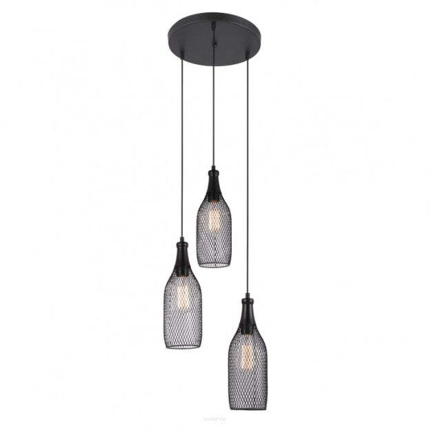 Lampa wisząca Julienne MDM-2547/3 Italux styl vintage lampa ma kolor czarny klosz jest z drutu o nietypowym kształcie podsufitka na kole 3 klosze