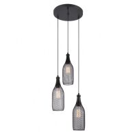 Lampa wisząca Julienne MDM-2547/3 Italux styl vintage lampa ma kolor czarny klosz jest z drutu o nietypowym kształcie podsufitka na kole 3 klosze