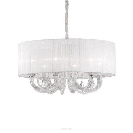 Lampa wisząca Swan SP6 Ideal Lux  035826 chromowana metalowa oprawa klosze z plisowanej organzy środkowe korpusy wykonane ze szkła