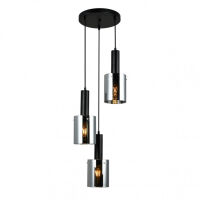 Lampa wisząca SARDO PND-5581-3A-BK+SG Italux Czarna okrągła podsufitka dymione klosze w kształcie tub GUSTOWNA