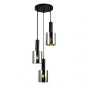 Lampa wisząca SARDO PND-5581-3A-BK+SG Italux Czarna okrągła podsufitka dymione klosze w kształcie tub GUSTOWNA