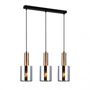 Lampa wisząca SARDO PND-5581-3-BRO+SG Italux Czarna podłużna podsufitka DYMIONE klosze w kształcie tub długość 61 cm MOSIĘŻNE akcenty