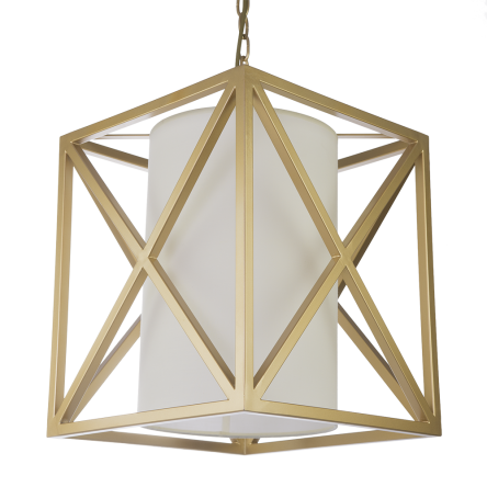 LAMPA WISZĄCA NEW YORK  ZŁOTA KLATKA WEWNĄTRZ KTÓREJ ZNAJDUJE SIE KLOSZ Z TKANINY   COSMO LIGHT P01403WH AU