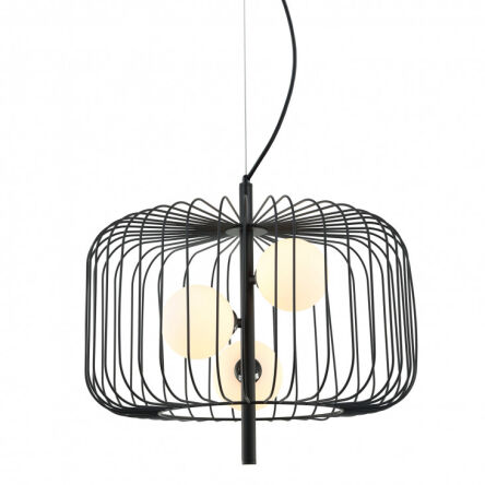 Lampa wisząca DAREN MDM-3936/3 BK Italux Stylowa druciana ze szklanymi kloszami czarna