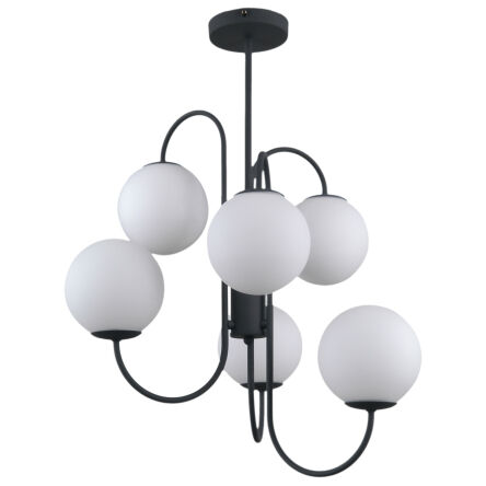 Lampa wisząca GELA PND-5500-6-BK Italux ORYGINALNA FORMA CZARNY METALOWY KORPUS SZKLANE KULE