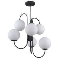 Lampa wisząca GELA PND-5500-6-BK Italux ORYGINALNA FORMA CZARNY METALOWY KORPUS SZKLANE KULE