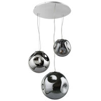 Lampa wisząca SIMAO PND-3693-3-CH+SMK Italux 3  kule z "wgięciami"  okrągła podsufitka chrom / dymione szkło