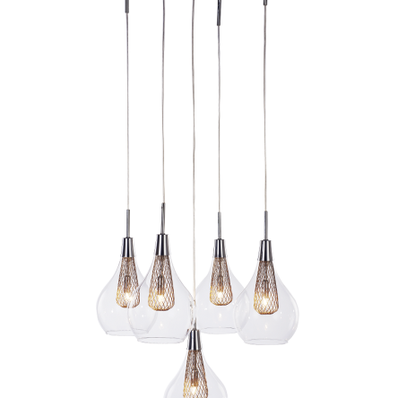 Lampa wisząca Elektra 5 AZzardo MD15002028-5A AZ1690 wykonana jest z aluminium oraz szkła w kolorze transparentnym/ złotym styl skandynawski