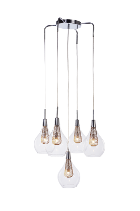 Lampa wisząca Elektra 5 AZzardo MD15002028-5A AZ1690 wykonana jest z aluminium oraz szkła w kolorze transparentnym/ złotym styl skandynawski