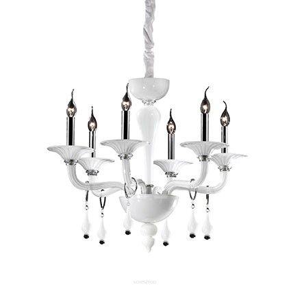 Lampa wisząca Miramare SP6 Ideal Lux  068183   z ręcznie dmuchanego przezroczystego i białego szkła chromowane wykończenia styl pałacowy