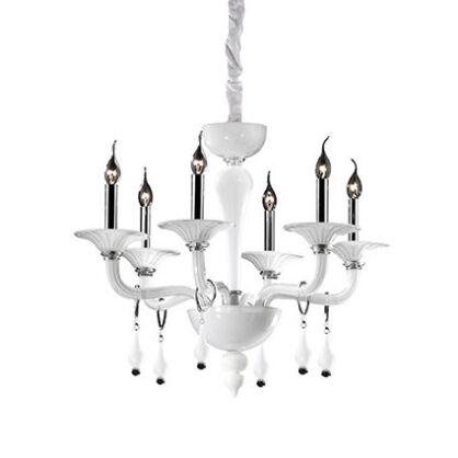 Lampa wisząca Miramare SP6 Ideal Lux  068183   z ręcznie dmuchanego przezroczystego i białego szkła chromowane wykończenia styl pałacowy
