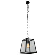 Lampa wisząca Laverno MD-102821-1-B Italux industrialna z metalu o czarnym wykończeniu oraz szkła transparentnego zwis na łańcuchu trapez