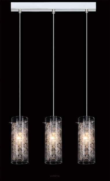 Lampa wisząca Ibiza MDM1903/3 Italux nowoczesna lampa wykończenie w kolorze chromu klosze w kształcie tub ze szkła z ozdobnymi drucikami podsufitka na listwie
