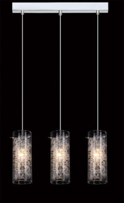 Lampa wisząca Ibiza MDM1903/3 Italux nowoczesna lampa wykończenie w kolorze chromu klosze w kształcie tub ze szkła z ozdobnymi drucikami podsufitka na listwie