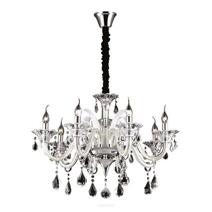 Lampa wisząca COLOSSAL SP8 KOŚĆ SŁONIOWA Ideal Lux  081557   Ramiona  z  dmuchanego szkła w kolorze kości słoniowej wisorki ze szkła i kryształu styl pałacowy