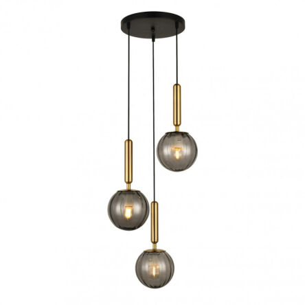 Lampa wisząca Ravena PND-2324-3A BRO+SG Italux Potrójna mosiądz dymione szkło 