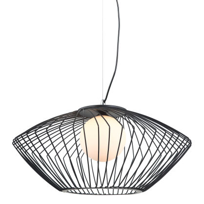 Lampa wisząca ZENO MDM-3844-1 BK ITALUX NIESTANDARDOWE WYKONANIE- POŁĄCZENIE DRUCIANEGO ABAŻURU ZE SZKLANYM KLOSZEM