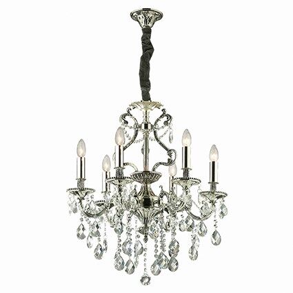 Lampa wisząca Gioconda SP6 ARGENTO Ideal Lux  044927   z odlewu metalu w kolorze złotym wisiorki  z kryształków
