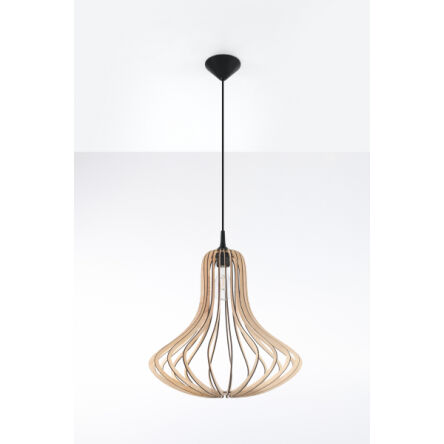 NIETYPOWA LAMPA  WISZĄCA ELZA NATURALNE DREWNO AŻUROWY KLOSZ NOWOCZESNA SL.0641 SOLLUX