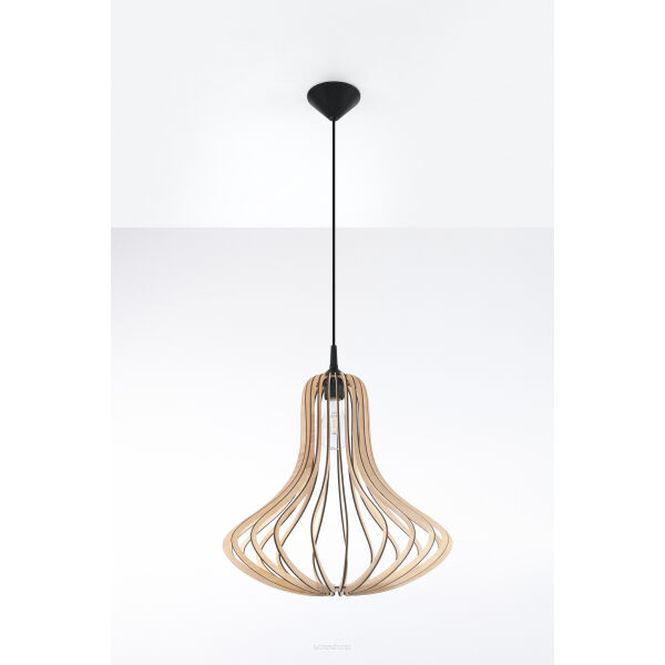 NIETYPOWA LAMPA  WISZĄCA ELZA NATURALNE DREWNO AŻUROWY KLOSZ NOWOCZESNA SL.0641 SOLLUX