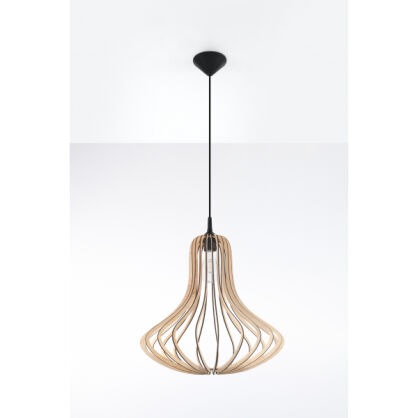 NIETYPOWA LAMPA  WISZĄCA ELZA NATURALNE DREWNO AŻUROWY KLOSZ NOWOCZESNA SL.0641 SOLLUX