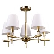 Lampa sufitowa Balter  ITALUX MD38482-5 lampa o surowym klasycznym wykończeniu posiada 5 kloszy z białej tkaniny metalowe elementy mają złoty kolor